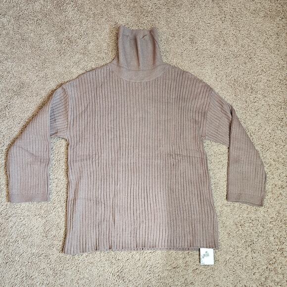 Lillusory Ribbed Turtle Neck Sweater Womens Size Medium Brown Stretch Casual NWT - Picture 1 of 10